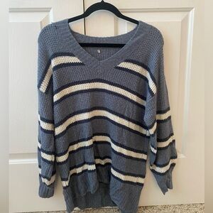 American Eagle Oversized Striped V-Neck Sweater
